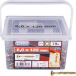 Connex Universalschrauben 6,0 x 120 mm - Senkkopf - TX-Antrieb - Teilgewinde - Gelb verzinkt / Schrauben-Set / Schrauben-Eimer / B30198 6,0 x 120 mm (70 Stück)