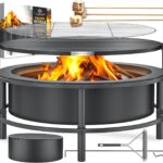 KESSER® Feuerschale mit Grillrost Ø65cm Feuerkorb 0,6mm Kaltveredelter Stahl | Mobile Feuertonne mit Reifen | Holz & Kohle Feuerstelle inkl. 60cm Feuerhaken aus Gusseisen, Ø52cm, Bürste & Cover