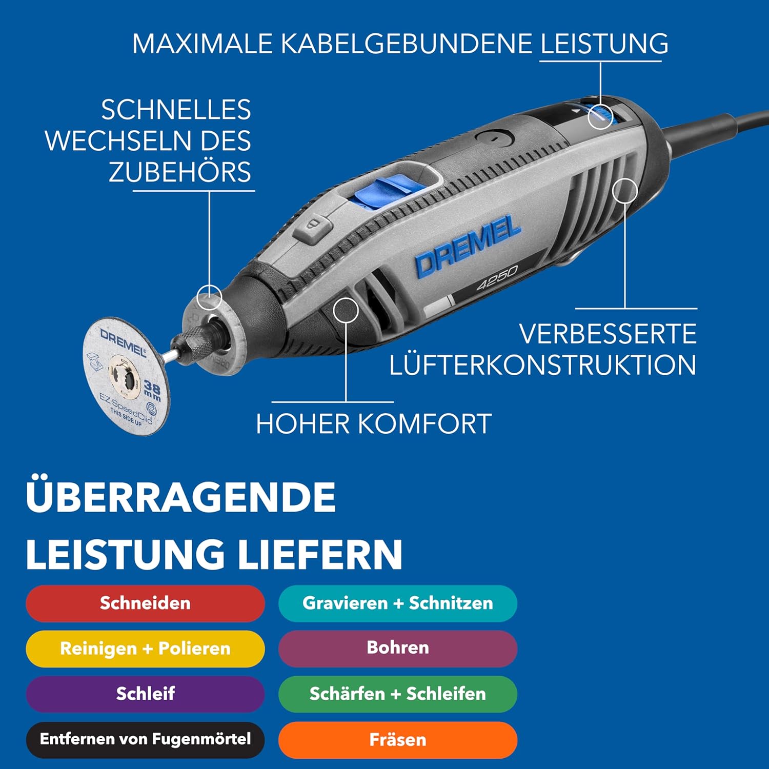 Dremel 4250 Multitool 175W, variable Drehzahl 5.000-35.000 U-min, Multitool-Kit mit 6 Aufsätzen, 1 Dremel BOX, 128 Zubehörteile zum Schneiden, Gravieren, Schleifen, Schärfen, Bohren, Fräsen – Bild 2