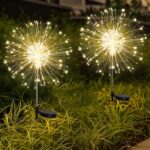 Solarleuchten für außen 2 Stück 150 LED Gartenleuchten Solar, 8 Modi Solar Gartenstecker Wasserdicht Solarleuchten Feuerwerk Solar Pusteblume für Terrasse Rasen Garten Deko