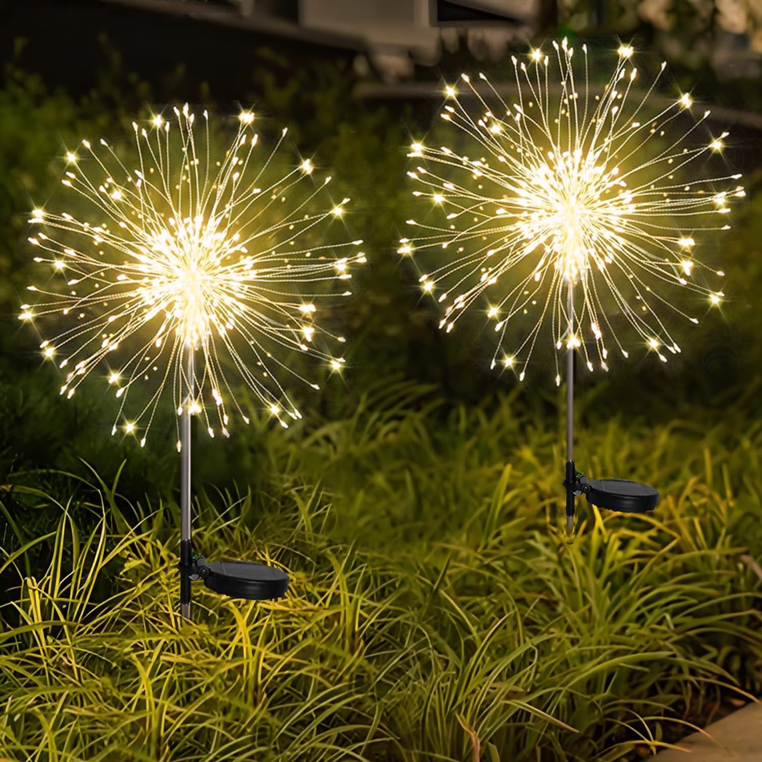 Solarleuchten für außen 2 Stück 150 LED Gartenleuchten Solar, 8 Modi Solar Gartenstecker Wasserdicht Solarleuchten Feuerwerk Solar Pusteblume für Terrasse Rasen Garten Deko