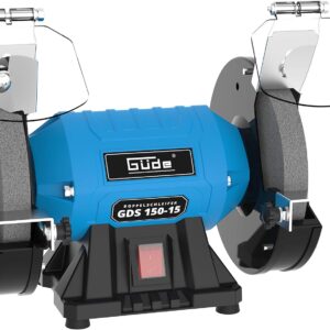Güde Doppelschleifer GDS 150-15 (250 W, 2980 1/min Motordrehzahl, Grob- & Feinschleifscheibe 36|60 K, 150 mm ø, stabiler Maschinenfuß, kugelgelagerte Schleifachsen, verstellbare Arbeitsauflagen), Blau