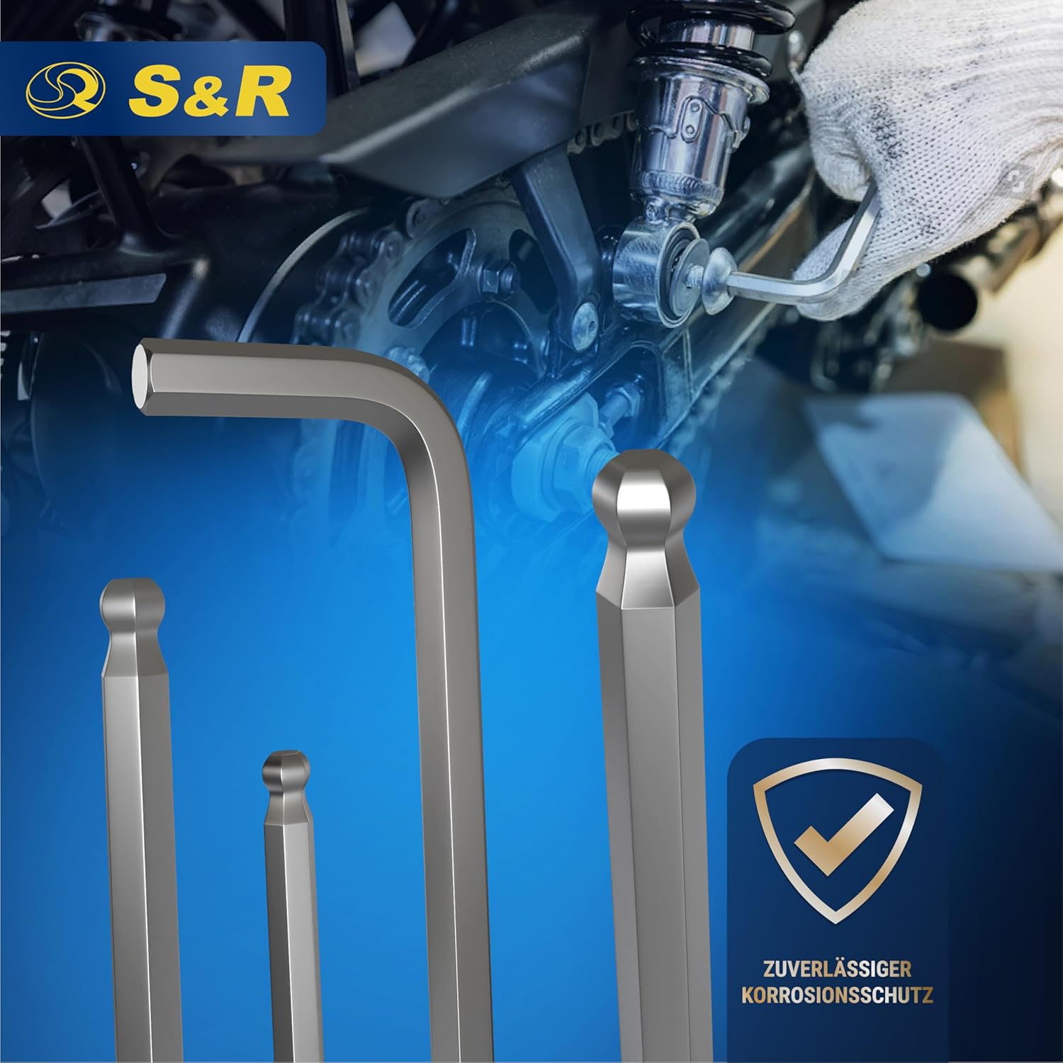 S&R Innensechskantschlüssel Satz HX, 13-tlg mit Kugelkopf, Innensechskant LANG, 1,27 bis 10 mm, Cr-V-Stahl gehärtet, Winkelschlüssel rostfrei, Sechskant Schlüssel-Set in stabilem Klapp-Halter – Bild 4
