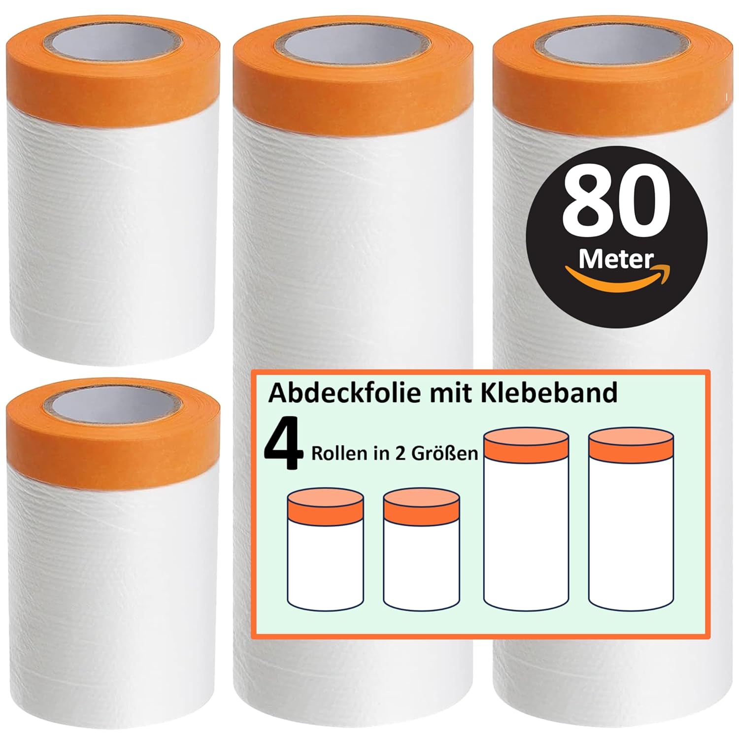 Insgesamt 80 meter Abdeckfolie mit Klebeband Maler Abdeckfolie - Goldband Tape-Abdeckfolien Malerfolien (4 Rollen)