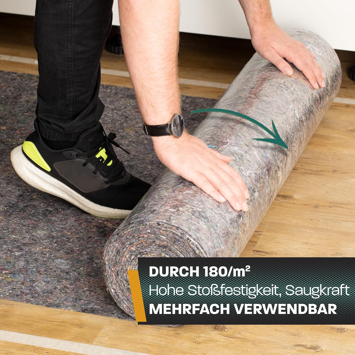 Hinrichs Malervlies 50m x 1m Rolle 180g/m² - Maler-Abdeckvlies mit Anti-Rutsch Beschichtung - Abdeckfliesse für Boden - Allzweckvlies als Schutz für Boden, Treppen & Möbel bei Renovierung & Umzug – Bild 3