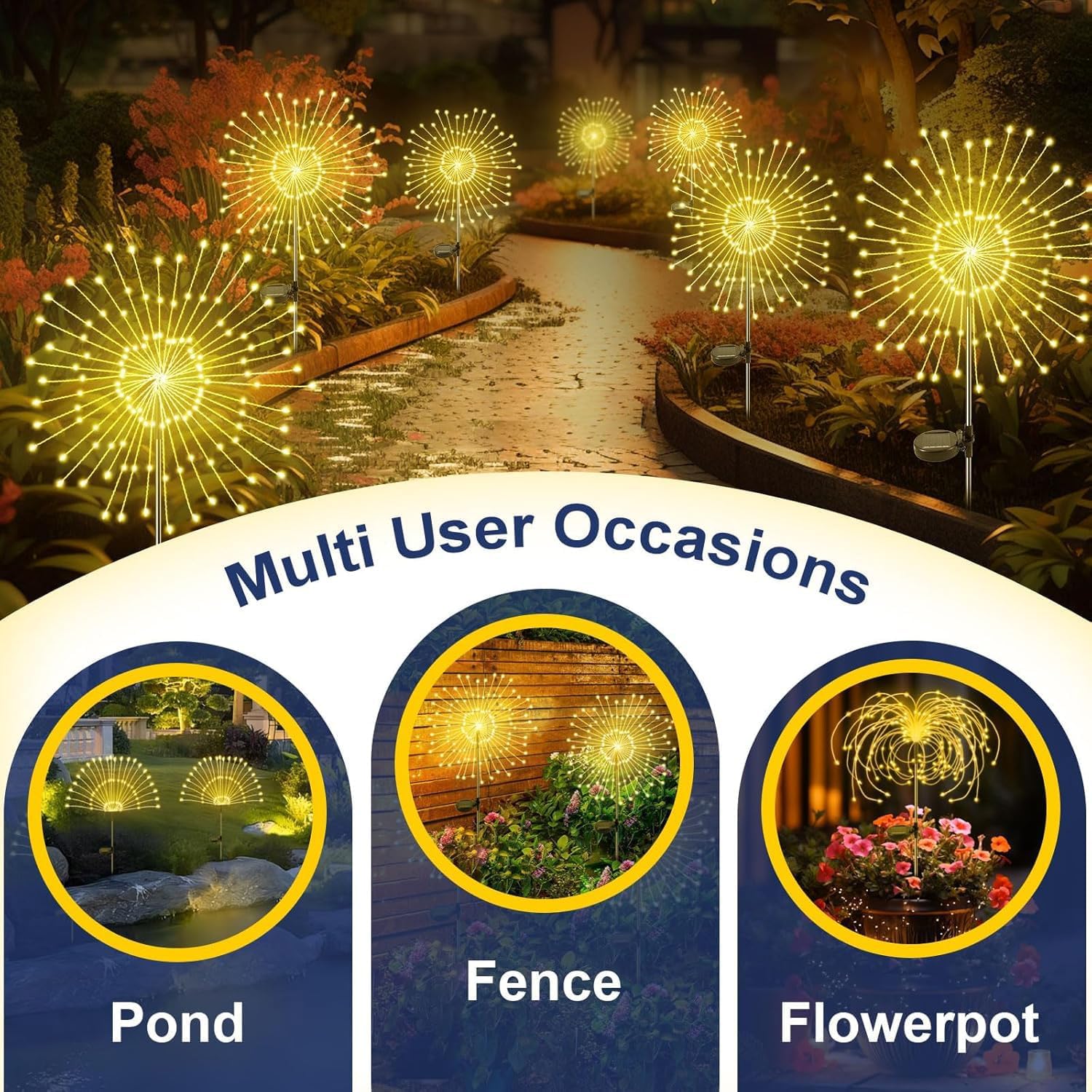 Solarleuchten für außen 2 Stück 150 LED Gartenleuchten Solar, 8 Modi Solar Gartenstecker Wasserdicht Solarleuchten Feuerwerk Solar Pusteblume für Terrasse Rasen Garten Deko – Bild 2