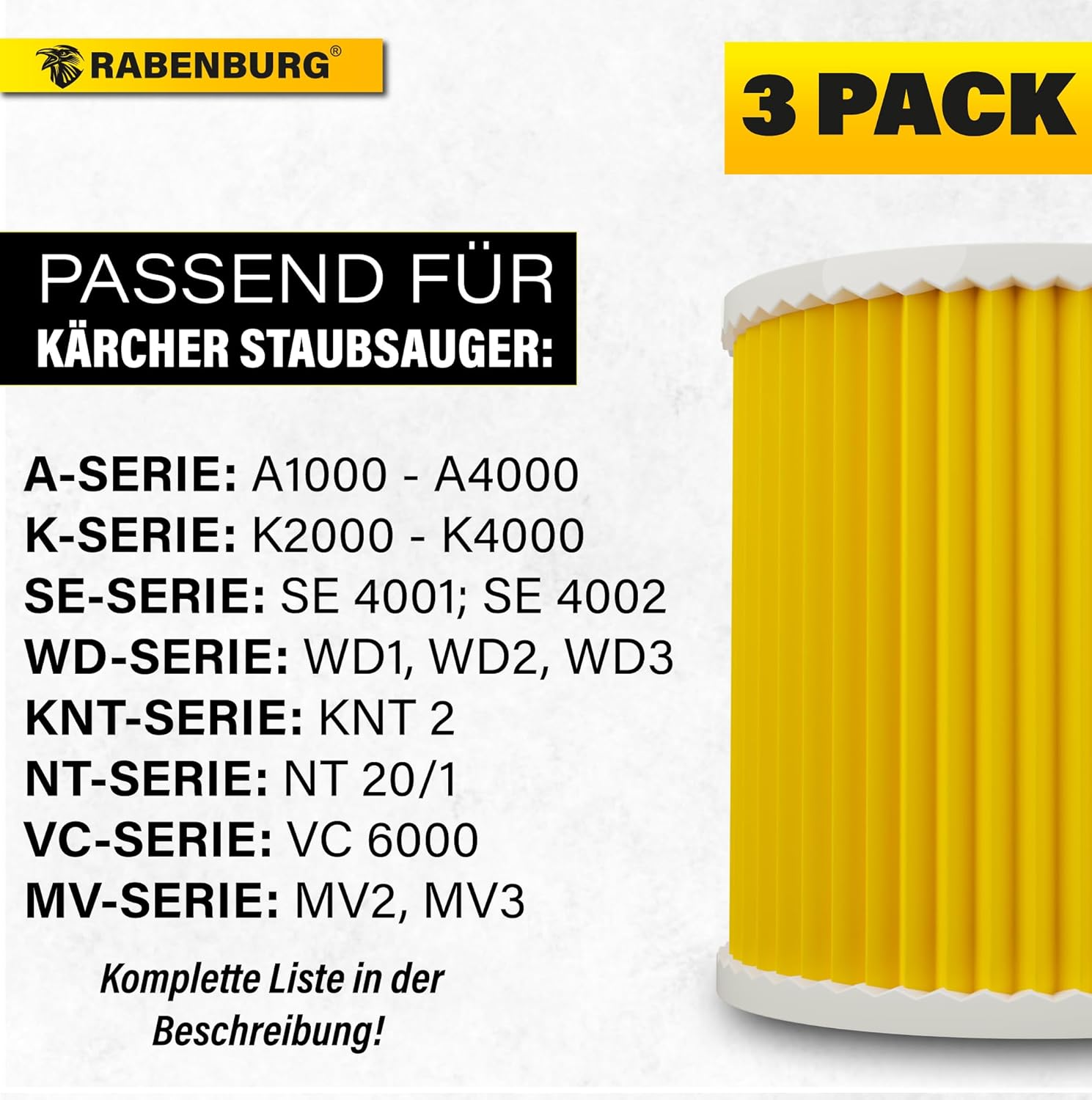 3 x Filter kompatibel mit Kärcher Staubsauger Premium WD3 WD2 WD3 WD1 MV3 MV2 WD 3 P Extension KIT Nass - & Trockensauger - gegen Feinstaub - Gerüche – Bild 2