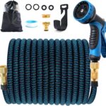 Jsdoin Gartenschlauch Flexibel 15m, Ausziehbare Garten Schlauch Dehnbarer mit 10 Funktions Gartenbrause, 1/2" 3/4" Adapter für Wasserschlauch Flexibler Garden Hose