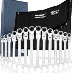 HASKYY 14-Tlg. Gelenk-Ratschenschlüssel Satz I Set 8-22 mm Gabelschlüssel-Ringmaul-Schlüssel-Set