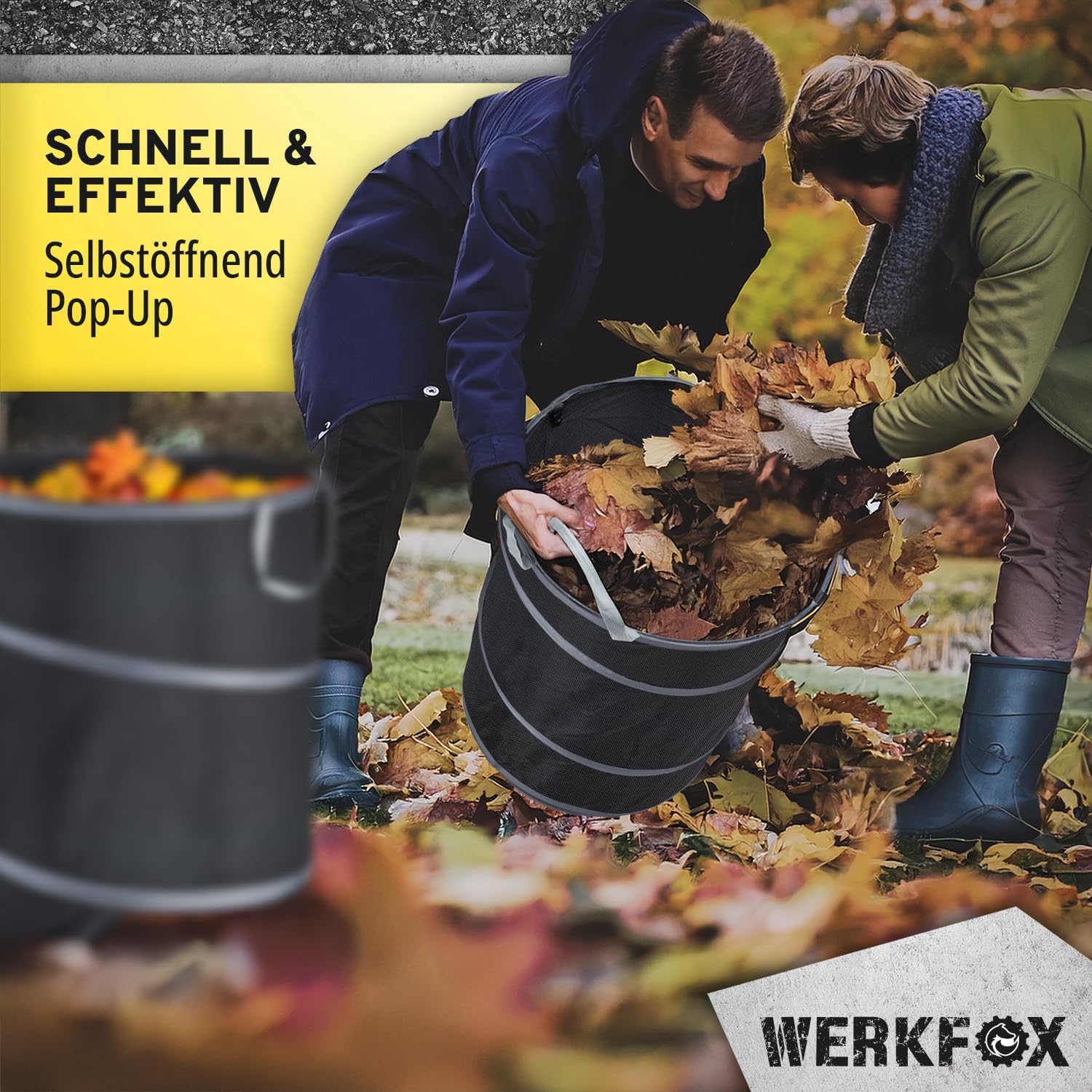 Garten-Abfallsack Selbststehend & robust; Pop-Up Gartensäcke, Laubsack für Grünschnitt, Rasenschnitt & Gartenabfälle (M) – Bild 3