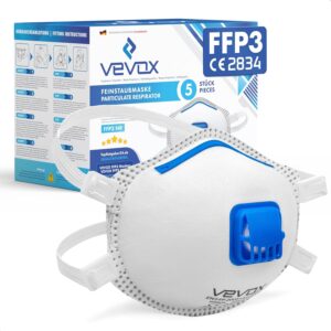 FFP3 Maske mit Ventil – 5er, 10er oder 20er Set – Staubmaske – Atemschutzmaske – Staubschutzmaske – Feinstaubmaske – Atemschutz z.B. gegen Feinstaub, Schimmel oder Asbest