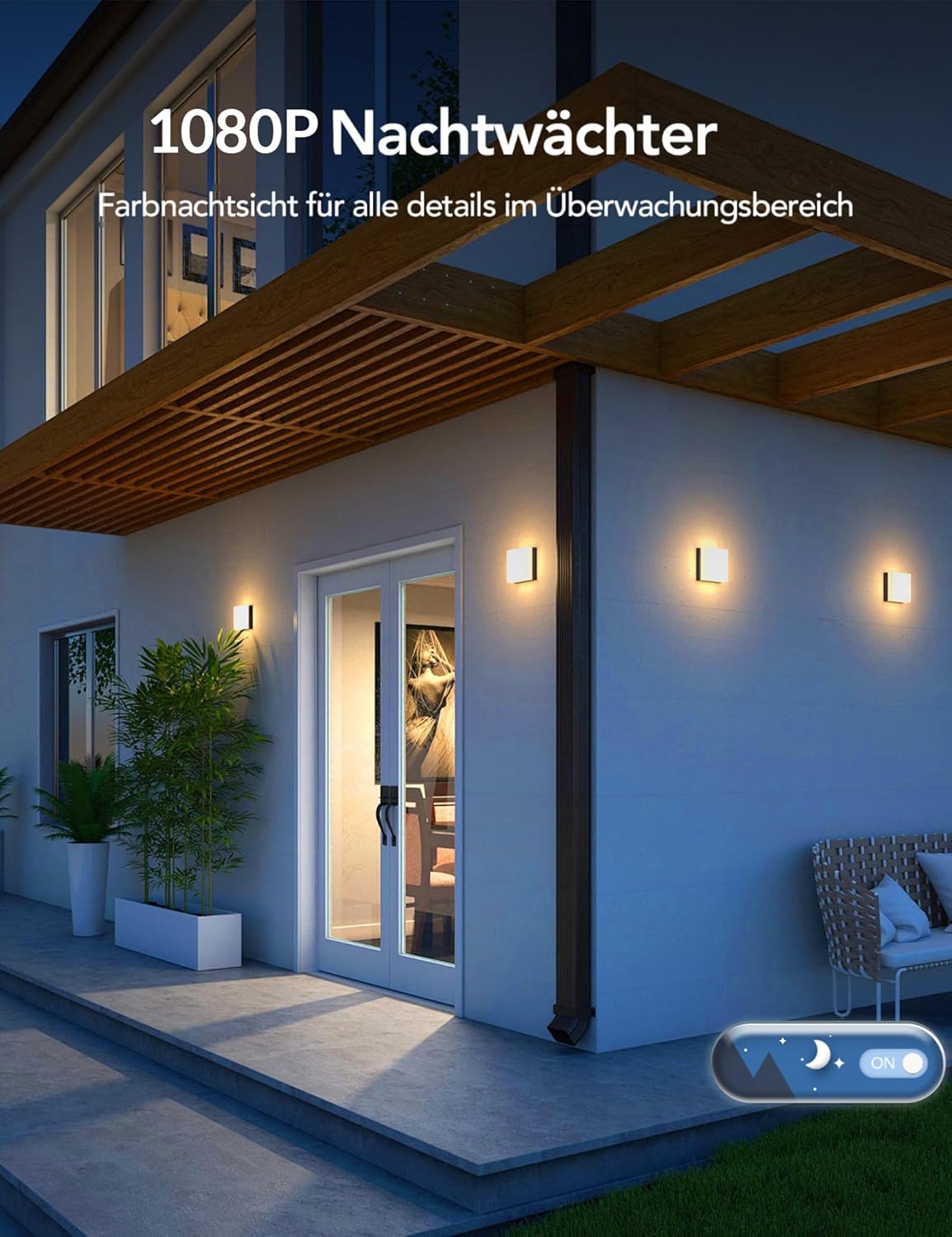 GNCC Solar Überwachungskamera Aussen Akku, 1080P Outdoor WLAN Kamera Überwachung Aussen mit Farb-Nachtsicht, PIR Bewegungsmelder, 360° PTZ, Zwei-Wege-Audio, 2.4 GHz WLAN – Bild 4