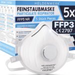 HELDENWERK® FFP3 Maske mit Ventil – 5er, 10er oder 20er Set – Atemschutzmaske/Staubschutzmaske zertifiziert Ausatemventil – Staubschutzmasken mit verstellbaren Hinterkopfband