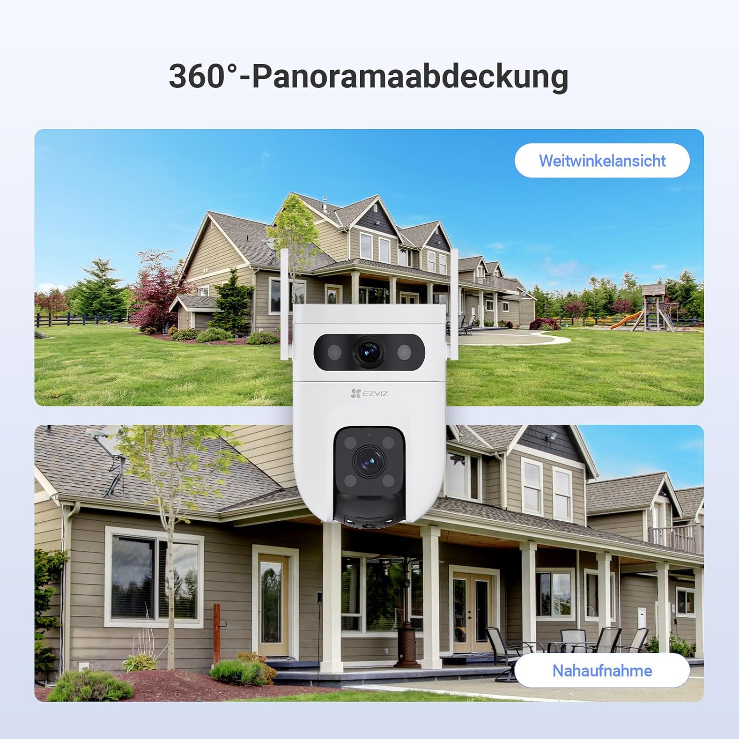 EZVIZ 5MP+5MP Überwachungskamera Aussen WLAN mit Dual-Lens, 360° Pan & Tilt Überwachung Outdoor, KI Personen/Fahrzeugerkennung, Auto-Tracking, Farbnachtsicht, Wetterfest, 2-Wege-Audio, C9c Dual 3K – Bild 3