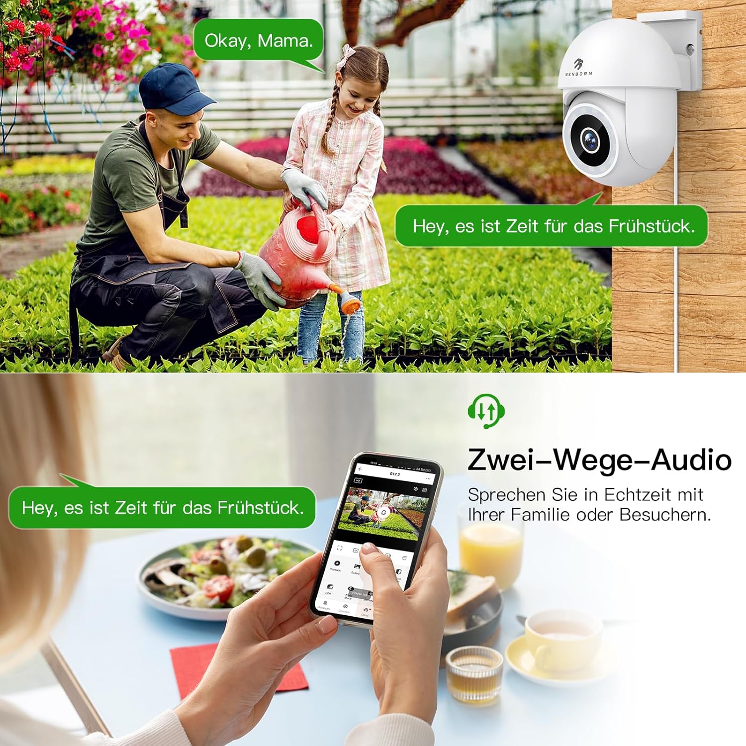 2,5K Überwachungskamera Aussen, 2,4/5GHz Kamera Überwachung mit Flutlicht, 360° Sichtbereich IP Kamera mit Vollfarb-Nachtsicht, Automatischer Verfolgung, 2-Wege-Audio, Funktioniert mit Alexa – Bild 4