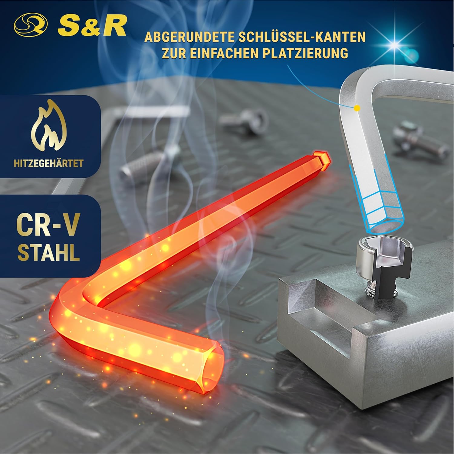 S&R Innensechskantschlüssel Satz HX, 13-tlg mit Kugelkopf, Innensechskant LANG, 1,27 bis 10 mm, Cr-V-Stahl gehärtet, Winkelschlüssel rostfrei, Sechskant Schlüssel-Set in stabilem Klapp-Halter – Bild 3