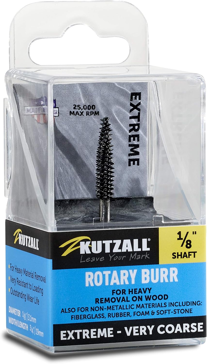 Kutzall Extrem Kegelfräser, 1⁄8" Schaft, sehr grob - Holzbearbeitungsaufsatz für Dremel, Foredom, Milwaukee. Schleifmittel Wolframkarbid, 1⁄8" (3,1mm) Durchmesser X 7⁄8" (22.2mm) Länge TX-18-EC