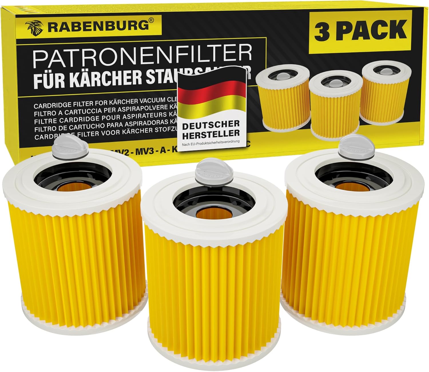 3 x Filter kompatibel mit Kärcher Staubsauger Premium WD3 WD2 WD3 WD1 MV3 MV2 WD 3 P Extension KIT Nass - & Trockensauger - gegen Feinstaub - Gerüche