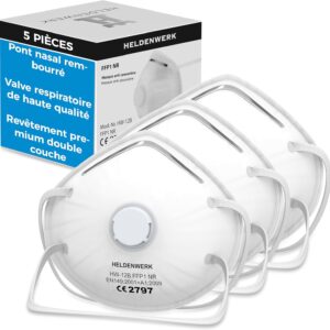 HELDENWERK Atemschutzmaske im 5er, 10er oder 20er Set - Atemmaske - Perfekt anpassbare FFP1 Mundschutz Maske - Feinstaubmaske, Staubschutzmaske für Schleifen etc