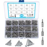 400 Stück Selbstschneidendes Schrauben-Sortiment-Set, Edelstahl-Senkkopf-Torx-Selbstbohrschrauben, Holz-Trockenbauschrauben mit Bohrer-M3/M3,5/M4, 12mm/16mm/20mm/25mm/30mm/35mm-Silber