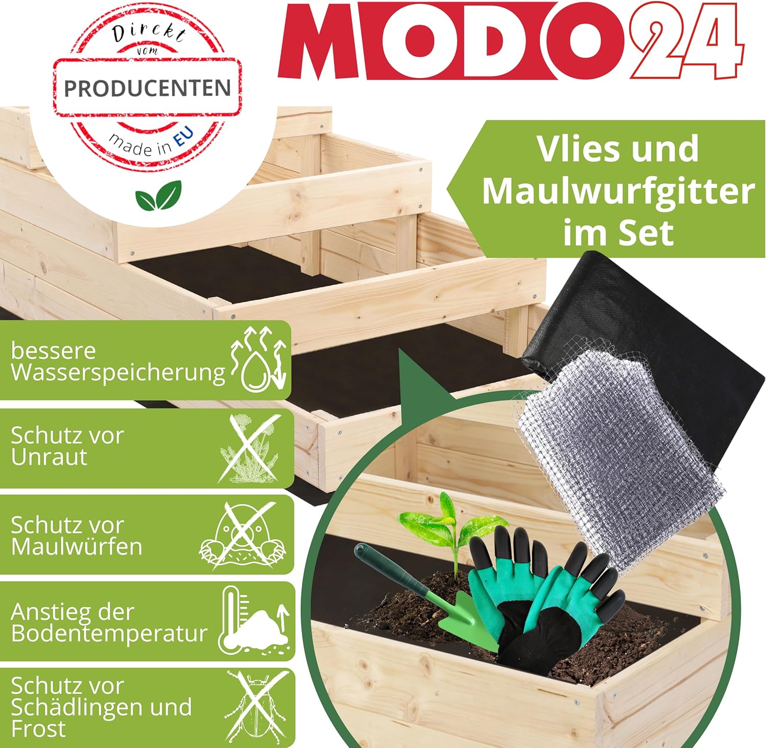 Hochbeet Holz, Kräuterbeet, Gartenbeet, Pflanzbeet, Blumenbeet, Stufenbeet, für Garten und Terrasse, Kiefernholz, Massivholz, höhenverstellbar, Abmessungen 45x117x30 cm, Farbe: Natur – Bild 4
