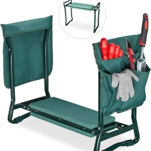 Relaxdays, grün Kniebank, weiches Kniekissen, 2 Taschen, klappbar, Kniehilfe Gartenarbeit, bis 150 kg, HBT 50x60x27,5cm, EVA, Gartenbank