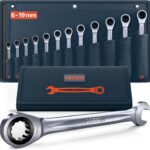 PRESCH Ratschenschlüssel Set 12tlg. (6-19mm) inkl. Tasche - Minimaler Rückholwinkel (Bis zu 4°, 90 Zähne) - Robuste, präzisionsgefertigte Ringratschenschlüssel