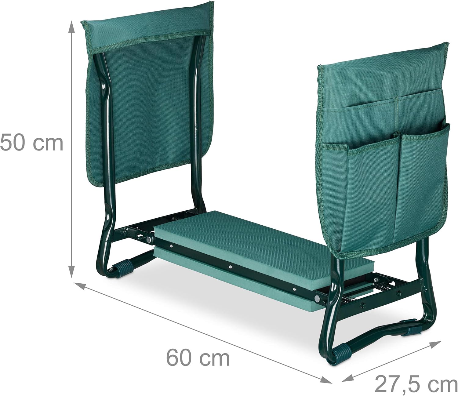 Relaxdays, grün Kniebank, weiches Kniekissen, 2 Taschen, klappbar, Kniehilfe Gartenarbeit, bis 150 kg, HBT 50x60x27,5cm, EVA, Gartenbank – Bild 4