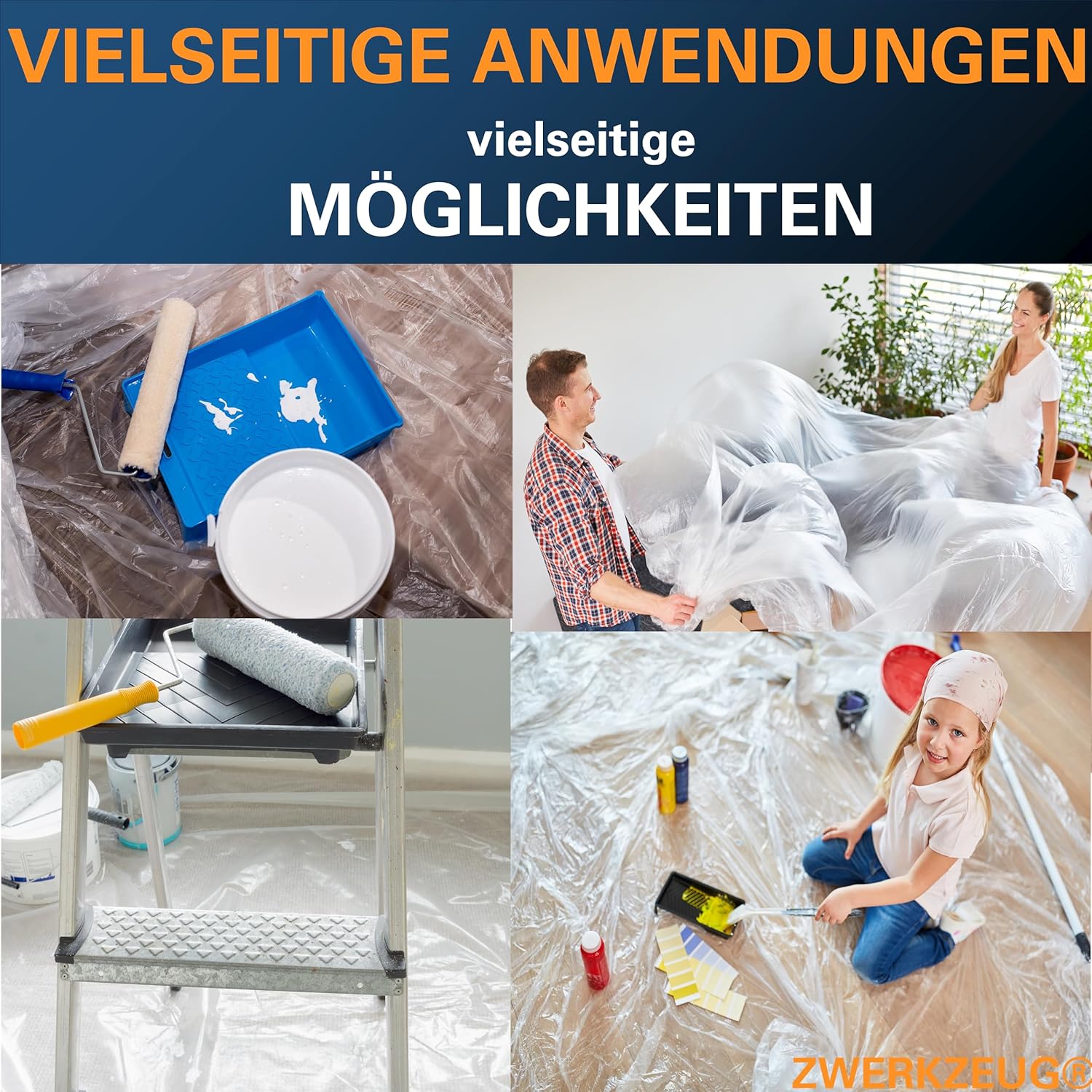 Insgesamt 80 meter Abdeckfolie mit Klebeband Maler Abdeckfolie - Goldband Tape-Abdeckfolien Malerfolien (4 Rollen) – Bild 5