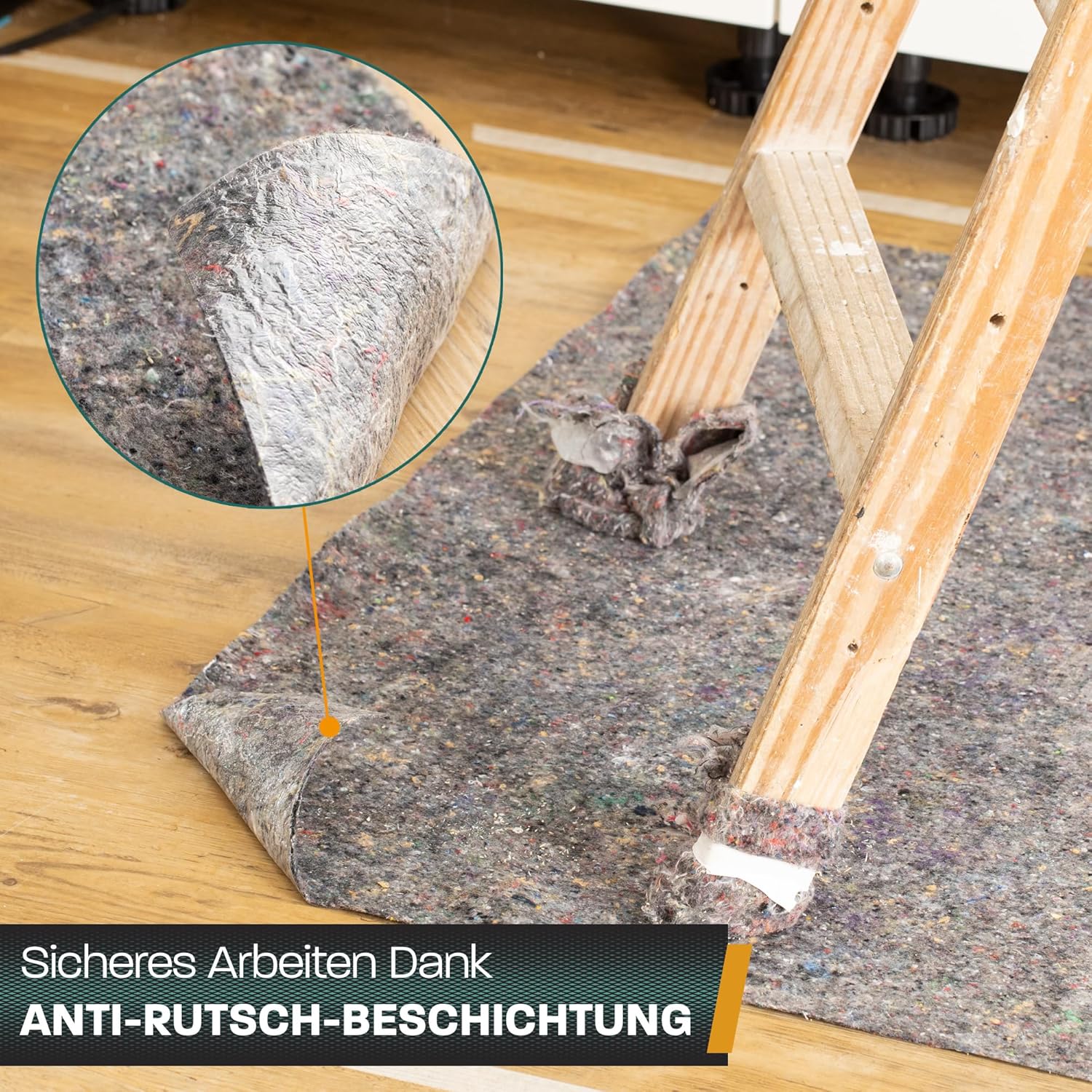 Hinrichs Malervlies 50m x 1m Rolle 180g/m² - Maler-Abdeckvlies mit Anti-Rutsch Beschichtung - Abdeckfliesse für Boden - Allzweckvlies als Schutz für Boden, Treppen & Möbel bei Renovierung & Umzug – Bild 4