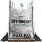 Steinkohle 750kg - Kohle Fuer ofen und Kaminofen - Unsortierte Anthrazitkohle 5–50 mm – Hoher Heizwert 24–26 MJ/kg – Big Bag Heizkohle zum Heizen