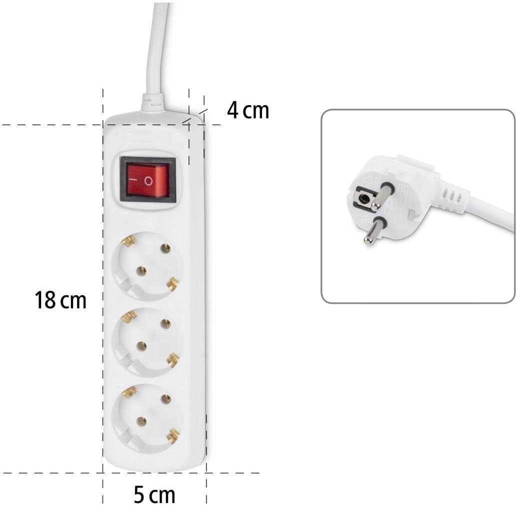 Hama Steckdosenleiste 3-Fach (Mehrfachsteckdose mit Save Energy-Schalter zum Stromsparen, Steckplätze 45 Grad gedreht, Kabel 1,4m, GS geprüft, Mehrfachstecker für Home Office) weiß – Bild 3
