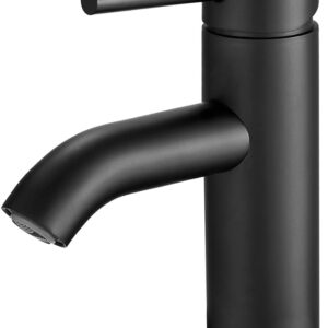 GENBONS Wasserhahn Bad Schwarz, Einlochmontage Waschbeckenarmatur Einhebelmischer, Matt schwarz Badarmatur, Waschtischarmatur, Wasserhahn schwarz, Edelstahl