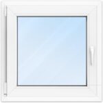 Kunststofffenster Weiß - zu öffnendes Fenster 80x80 Kunststoff mit Griff, Dreh- & Kippfenster, 2-fach Verglasung, Klarglas - DIN links - BxH: 800x800 mm, 70 mm Profil