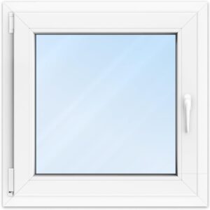 Kunststofffenster Weiß - zu öffnendes Fenster 80x80 Kunststoff mit Griff, Dreh- & Kippfenster, 2-fach Verglasung, Klarglas - DIN links - BxH: 800x800 mm, 70 mm Profil