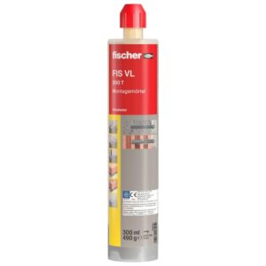 fischer Montagemörtel FIS VL 300 T, Injektionsmörtel für Standardanwendungen in gerissenem Beton und Mauerwerk, hohe Flexibilität durch abgestimmte Systemkomponenten, 300 ml, inkl. 2 Statikmischer