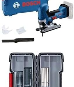 Bosch Professional Akku Stichsäge GST 18V-125 S (inkl. 1x Stichsägeblatt, Absaug-Set, in L-BOXX) + Bosch 30tlg. Stichsägeblatt Set Basic (für Holz und Metall, Professional Zubehör Stichsäge)
