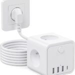 Steckdosenwürfel mit USB,7 in 1 Steckdosenleiste mit Schaltbar,3 Fach Mehrfachsteckdose mit 4 USB, Mehrfachstecker mit Save Energy-Schalter,2M Verlängerungskabel Kabel für Büro, zu Hause