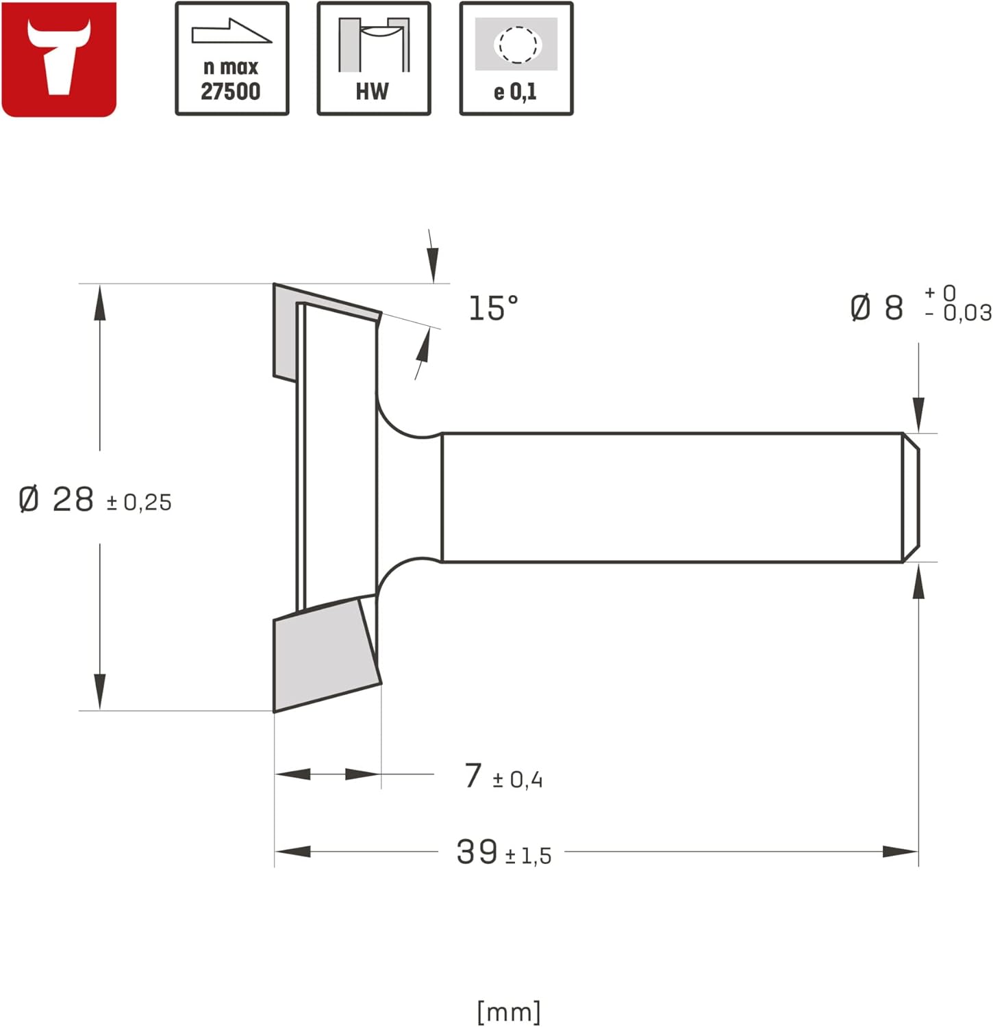 STIER Planfräser HW 8 mm Durchmesser 28 mm NL 7,5 mm 5 Grad – Bild 2