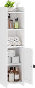 Lomojo Kleiner Badezimmer-Aufbewahrungsschrank, Eckschrank, Bodenschrank mit verstellbaren Regalen, freistehend, schmal, Badezimmer, Toilettenpapier-Organizer für kleine Räume (weiß)