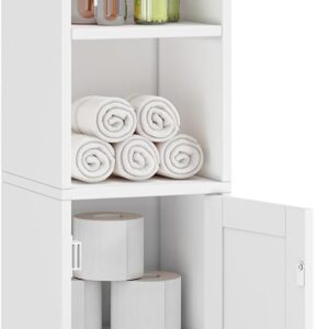 Lomojo Kleiner Badezimmer-Aufbewahrungsschrank, Eckschrank, Bodenschrank mit verstellbaren Regalen, freistehend, schmal, Badezimmer, Toilettenpapier-Organizer für kleine Räume (weiß)