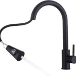 HOMELODY Wasserhahn Küche Schwarz mit LED Temperaturanzeige, Küchenarmatur Ausziehbar, Hochdruck Mischbatterie Spültischarmatur aus Edelstahl mit 2 Strahlarten, Einfache Installation