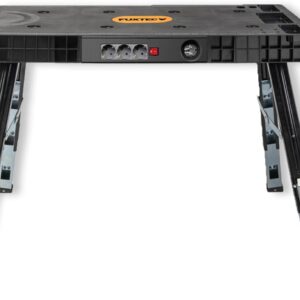 FUXTEC klappbare 5in1 Universal-Werkbank FX-WB – Werkbank/Arbeitstisch bis 150kg – höhenverstellbar bis 129x59x75cm – Transportroller mit Schubfächern – Werkstattbrett/Rollbrett