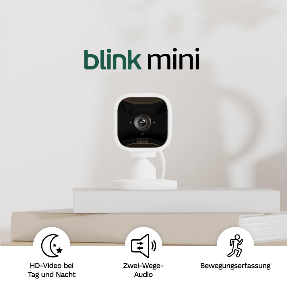 Blink Mini – Kompakte, smarte Plug-in-Überwachungskamera für innen, 1080p-HD-Video, Nachtsicht, Zwei-Wege-Audio, Bewegungserfassung; einfache Einrichtung, funktioniert mit Alexa – 2 Kameras (weiß)