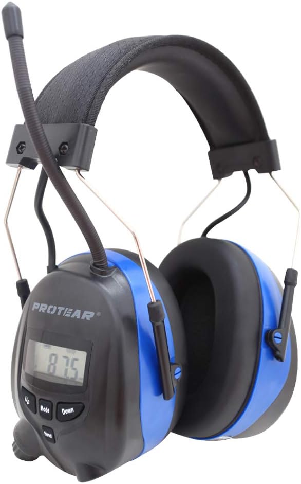 Gehörschutz mit Bluetooth5.4 und Radio FM/AM, eingebauter wiederaufladbarer Lithiumbatterie, Sicherheits-Ohrenschützer für Werkstatt, Garten/Mähen, Traktoren, SNR 30dB