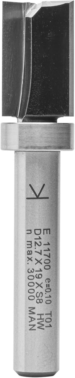 ENT 11700 Bündigfräser HW für Milescraft Zinkenschablone, Durchmesser (D) 12,7 mm, NL 19 mm, S 8 mm, SL 32 mm, GL 55 mm, Z2+1, mit Kugellager am Schaft