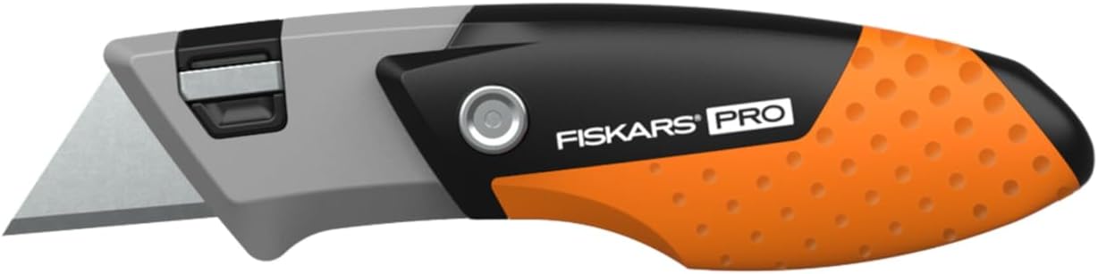 Fiskars Pro Kompaktes Universal-Klappmesser, Länge 12 cm, Rostfreier Stahl/Kunststoff, Schwarz/Orange, CarbonMax, 1062939