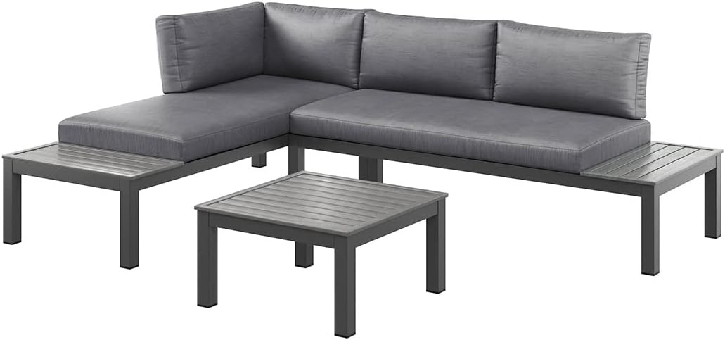 OUTLIV. Gartenlounge Morsum, Gartenmöbel-Set Aluminium, Wetterfest, pflegeleicht, beidseitig montierbar, inklusive Kissen, 164x238x69 cm, Grau – Bild 2