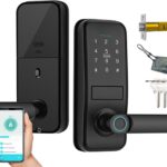 Smart Lock, Keyless Entry with Sleek Matte Black Handle, Electronic Keypad Deadbolt,Fingerprint & Touchscreen Keypad, Biometric Bluetooth Smart Lock for Front Door