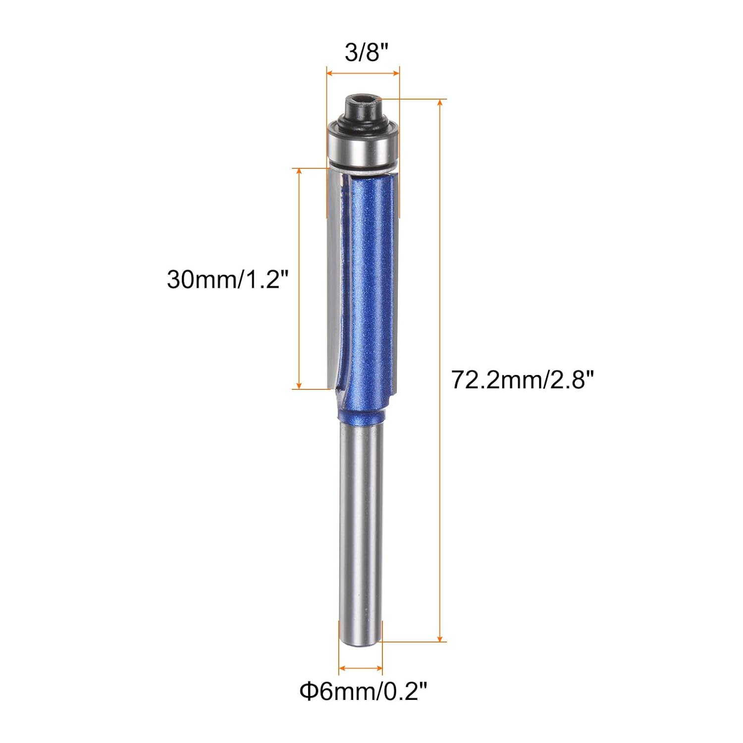 QUARKZMAN Bündigfräser 6mm Schaft 3/8" Durchmesser 1,2" Schneidtiefe Oberlager Bündiggerade Schneidfräser Hartmetall für Spanplatten Sperrholz MDF Holzarbeiten, Silber Blau – Bild 2